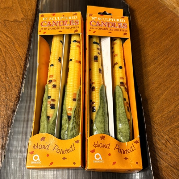 Vintage NOS Amscan Corn Hand Sculpted Painted Tapered Candles Fall Thanksgiving - Picture 4 of 11